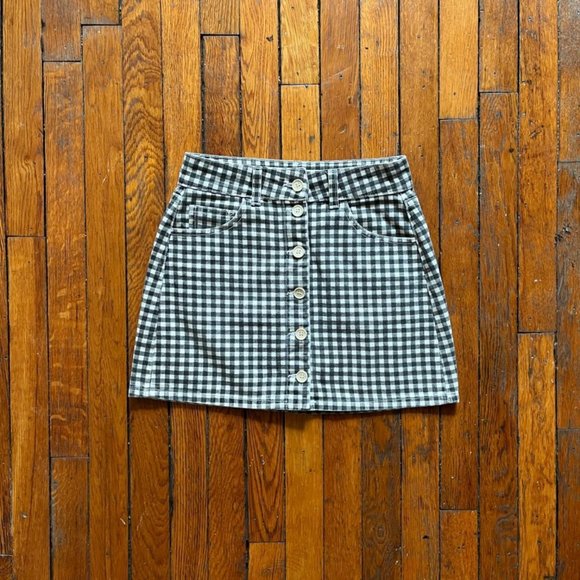 Reformation Bianca Skirt Mia Wash Women Black White Grey Checkered Pattern Skirt - Picture 1 of 5